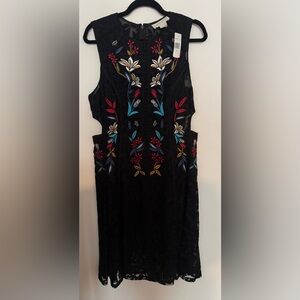 Sachin + Babi Black Dress with Floral Embroidery